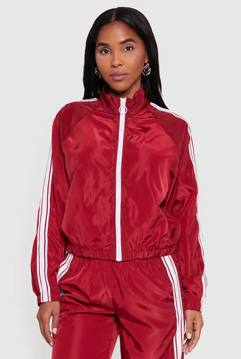 Mock Neck Track Jacket With Sporty Zip Front 1