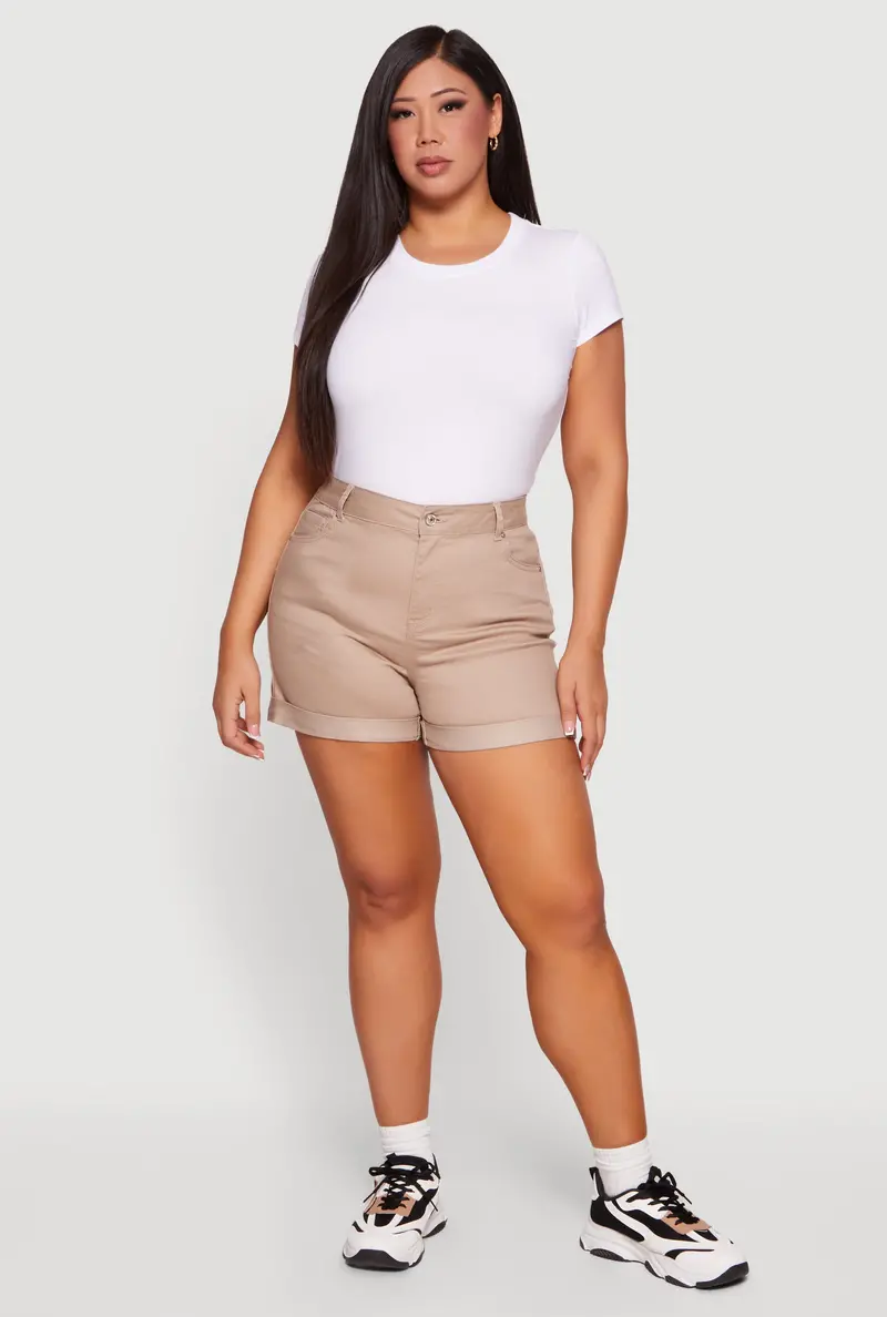 Modern Plus Size High-Waisted Shorts Featuring Defined Cuff Design 1
