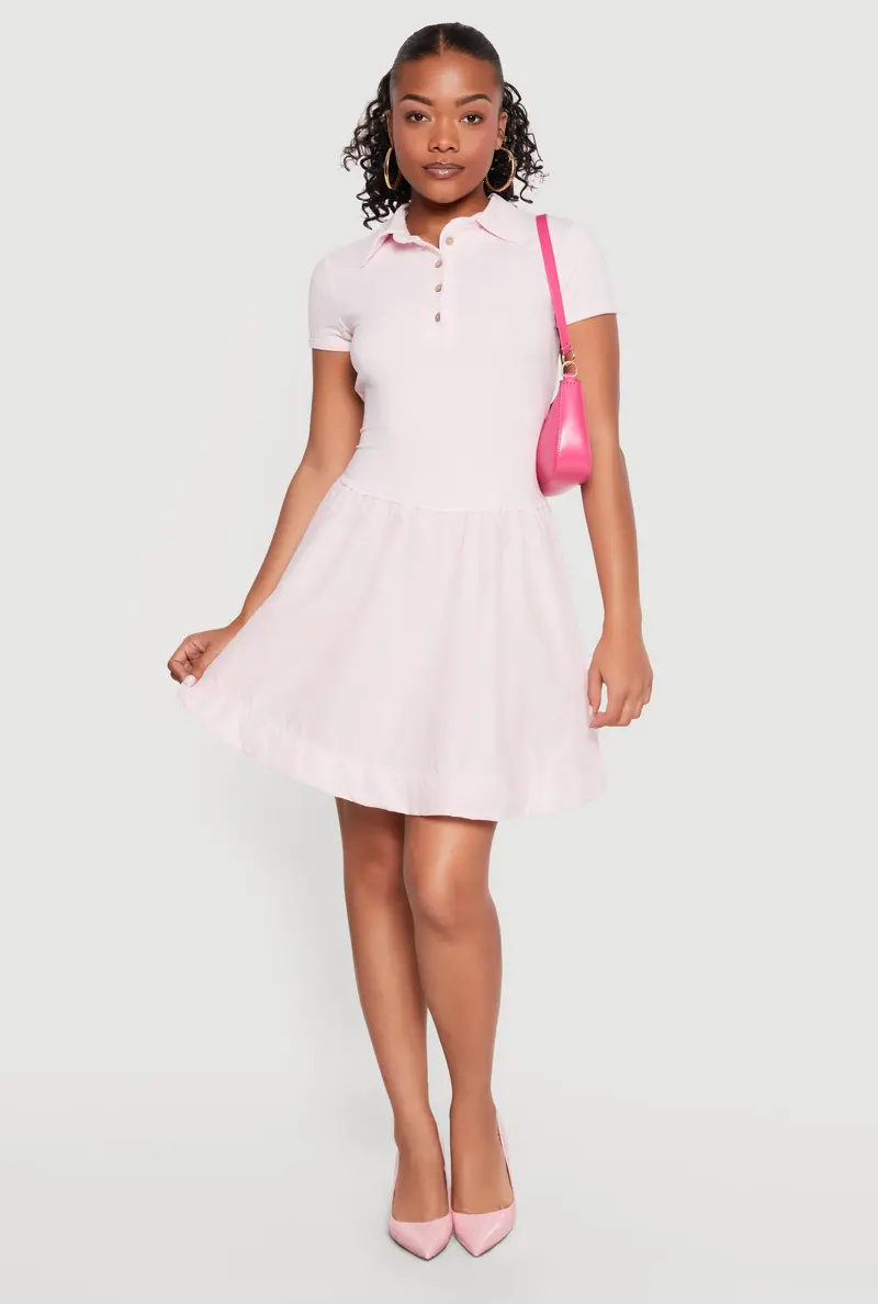 Modern Quarter-Button Skater Dress – Playful A-Line Fit 1