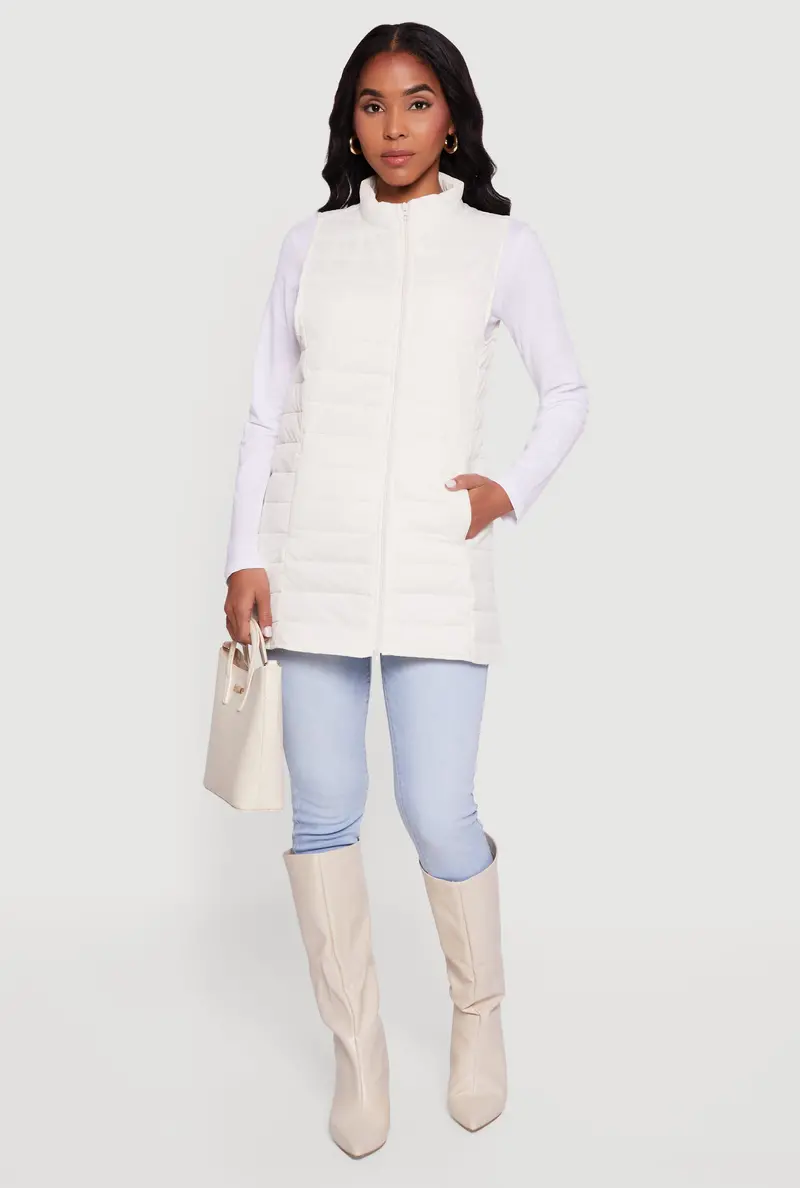 Nylon Mock-Neck Puffer Vest With Front Zip Closure 1