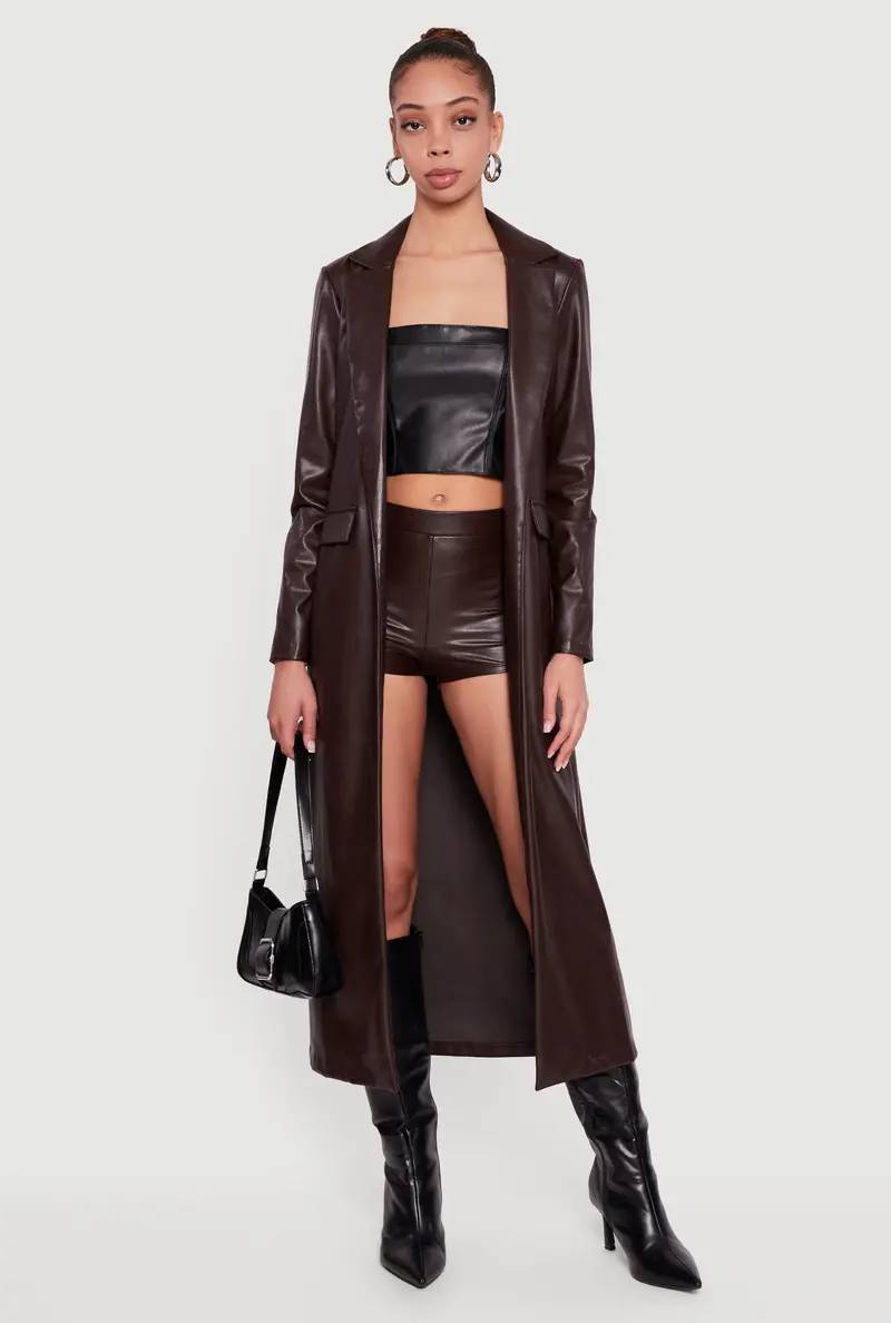 Open-Front Faux Leather Coat 1