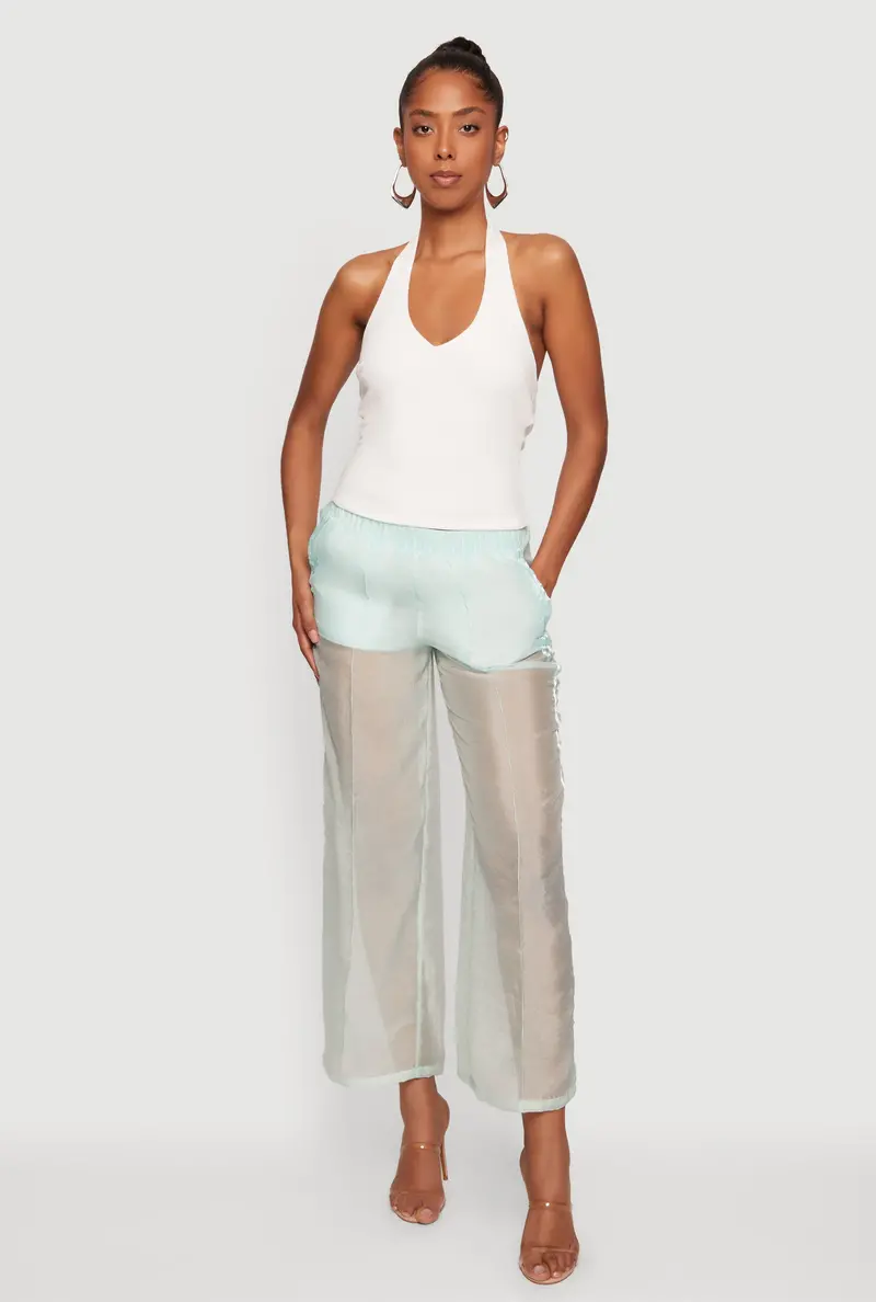 Organza-Blend Varsity Stripe Straight-Leg Pants 1
