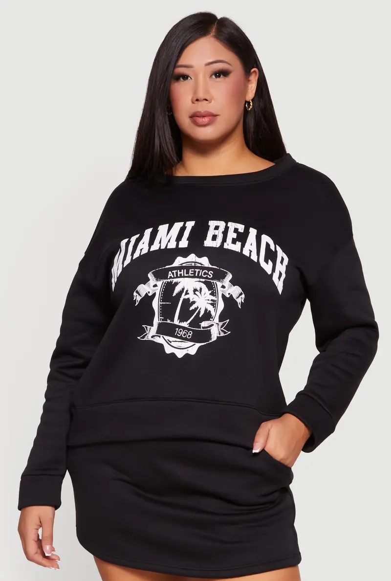 Oversized Miami Beach-Themed Graphic Sweatshirt For Plus Sizes 1
