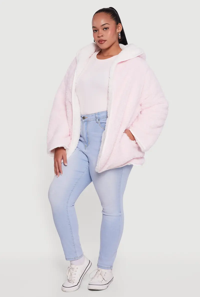 Oversized Reversible Sherpa Hoodie Jacket For Curvy Women 1