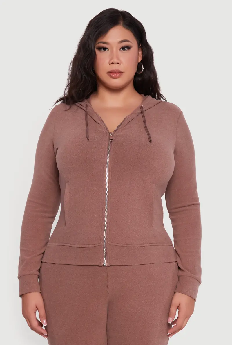 Oversized Soft Ribbed Knit Hoodie With Front Zip 1