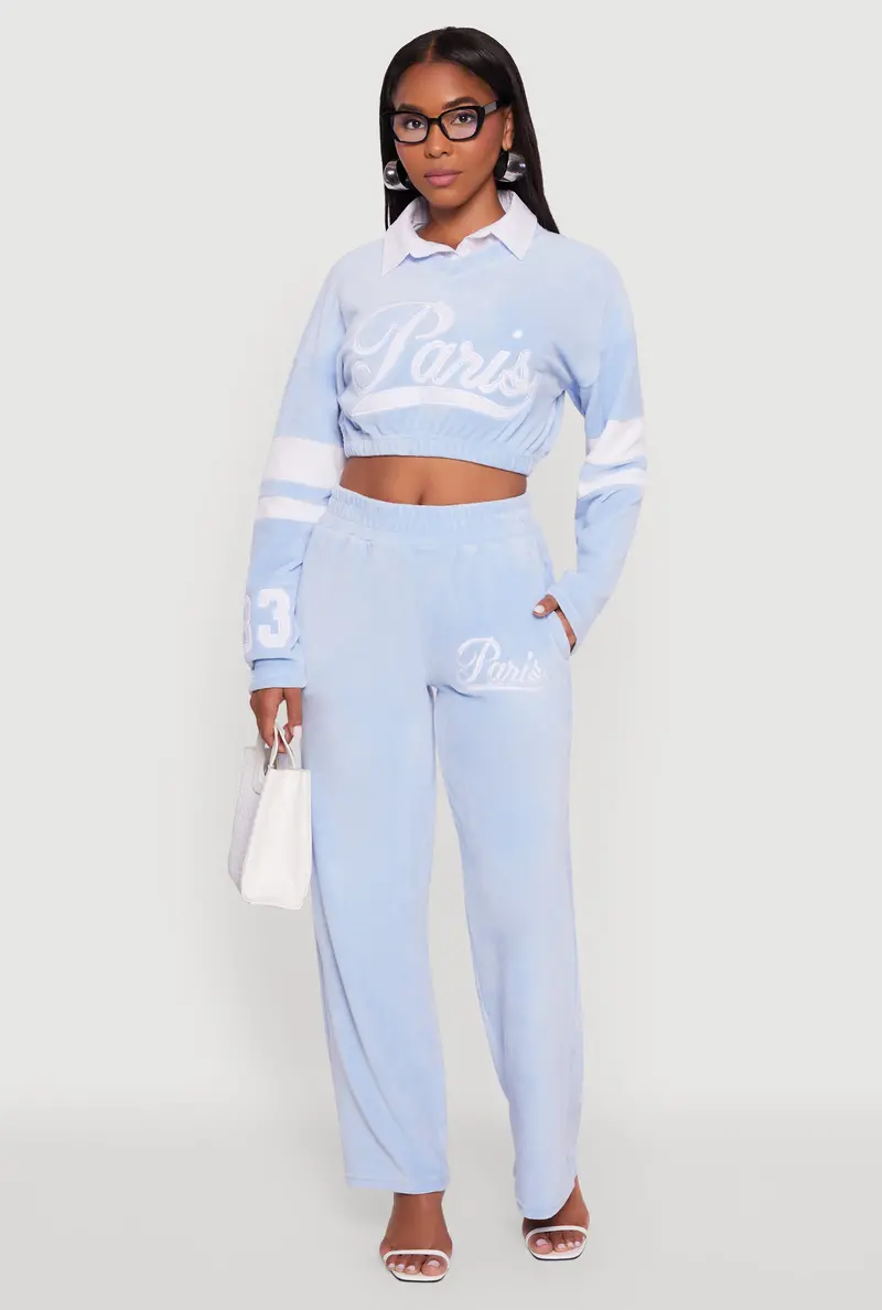 Paris Graphic Velour High-Waisted Sweatpants 1