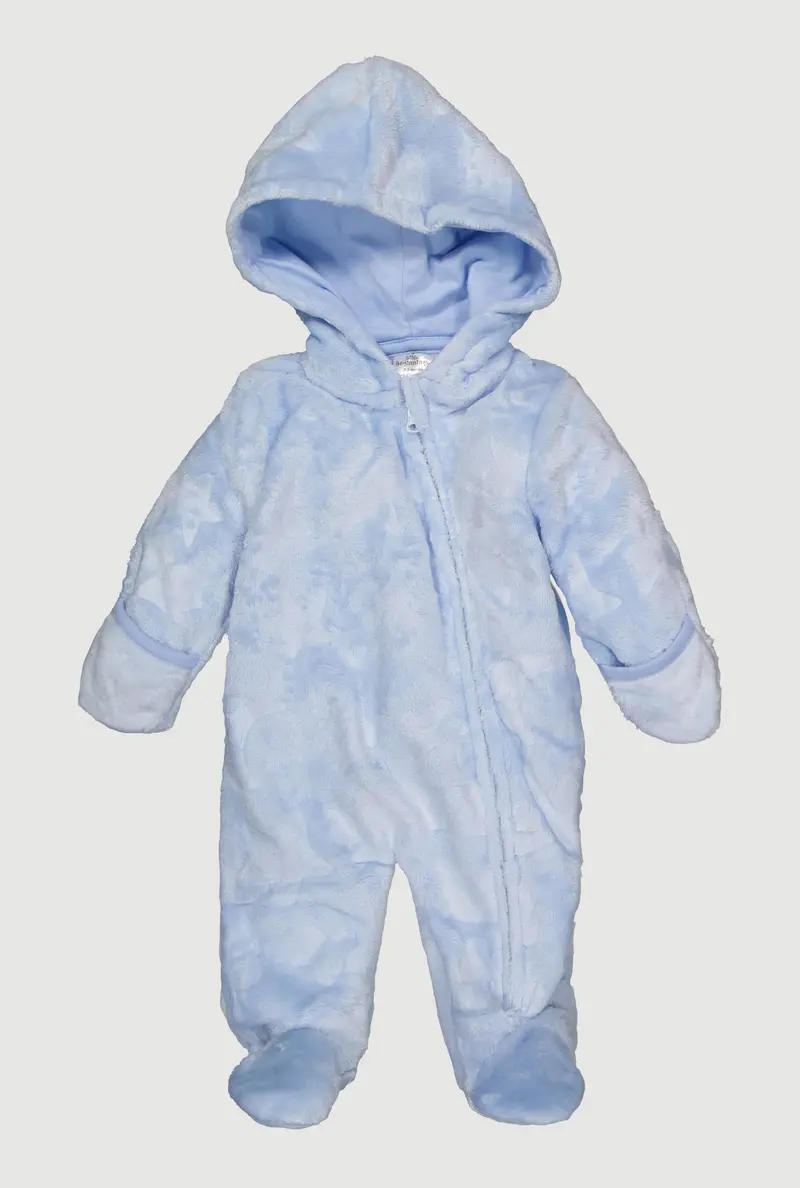 Patterned Hooded Plush Footed Jumpsuit For Newborn To 9-Month-Old Boys 1