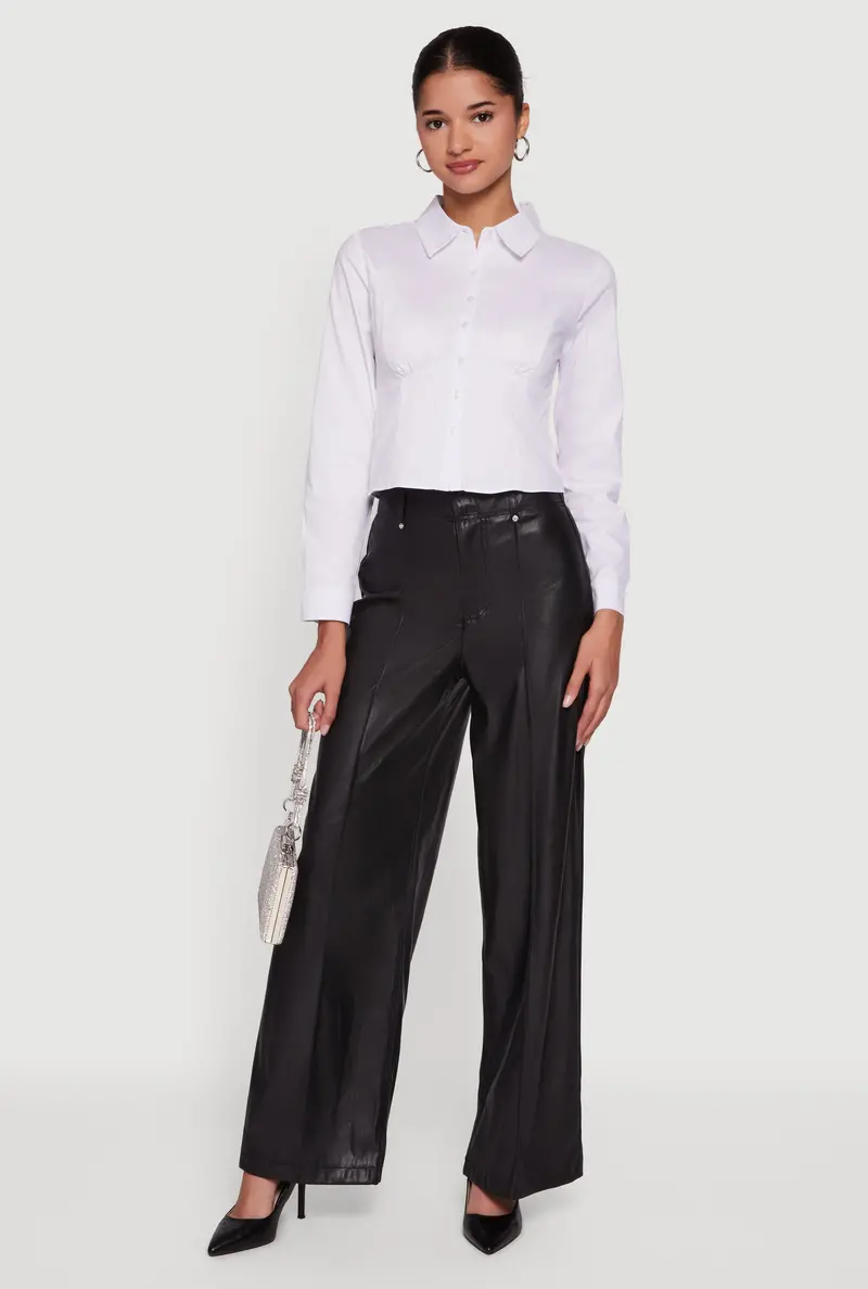 Pintucked Faux Leather Dress Pants – High-Waisted Cut 1