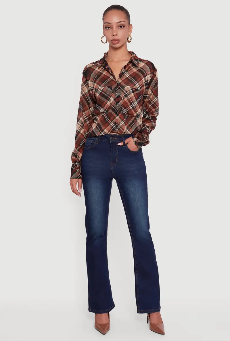 Plaid Long-Sleeve Button-Front Shirt With Casual Tailoring 1