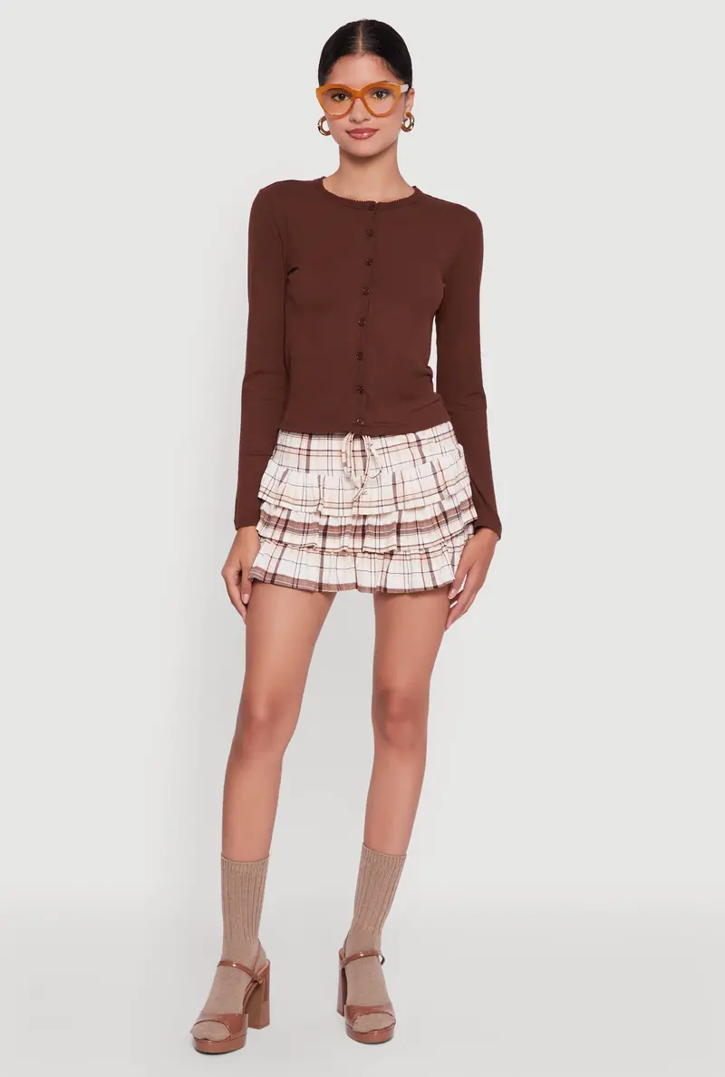 Plaid Tiered Mini Skirt With Drawstring Waist 1