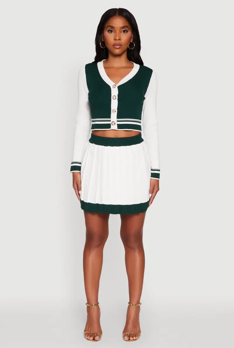 Pleated Midi Skirt With Contrast Trim 1