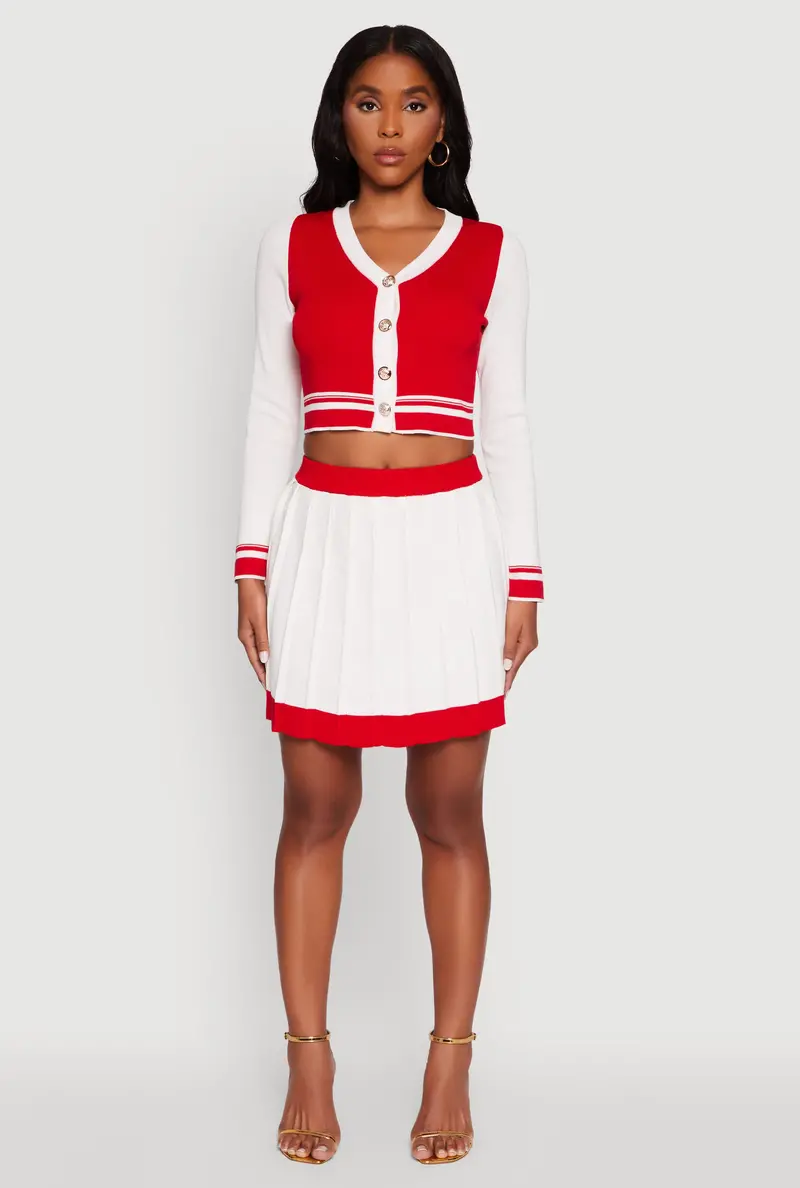 Pleated Midi Skirt With Contrasting Trim 1