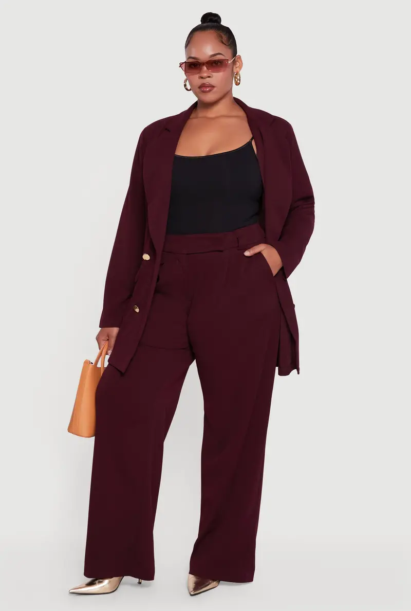 Pleated Wide-Leg Dress Pants – High-Waisted Plus Size 1