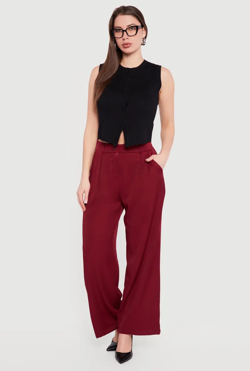 Pleated Wide-Leg Dress Pants With Elevated High Waist 1