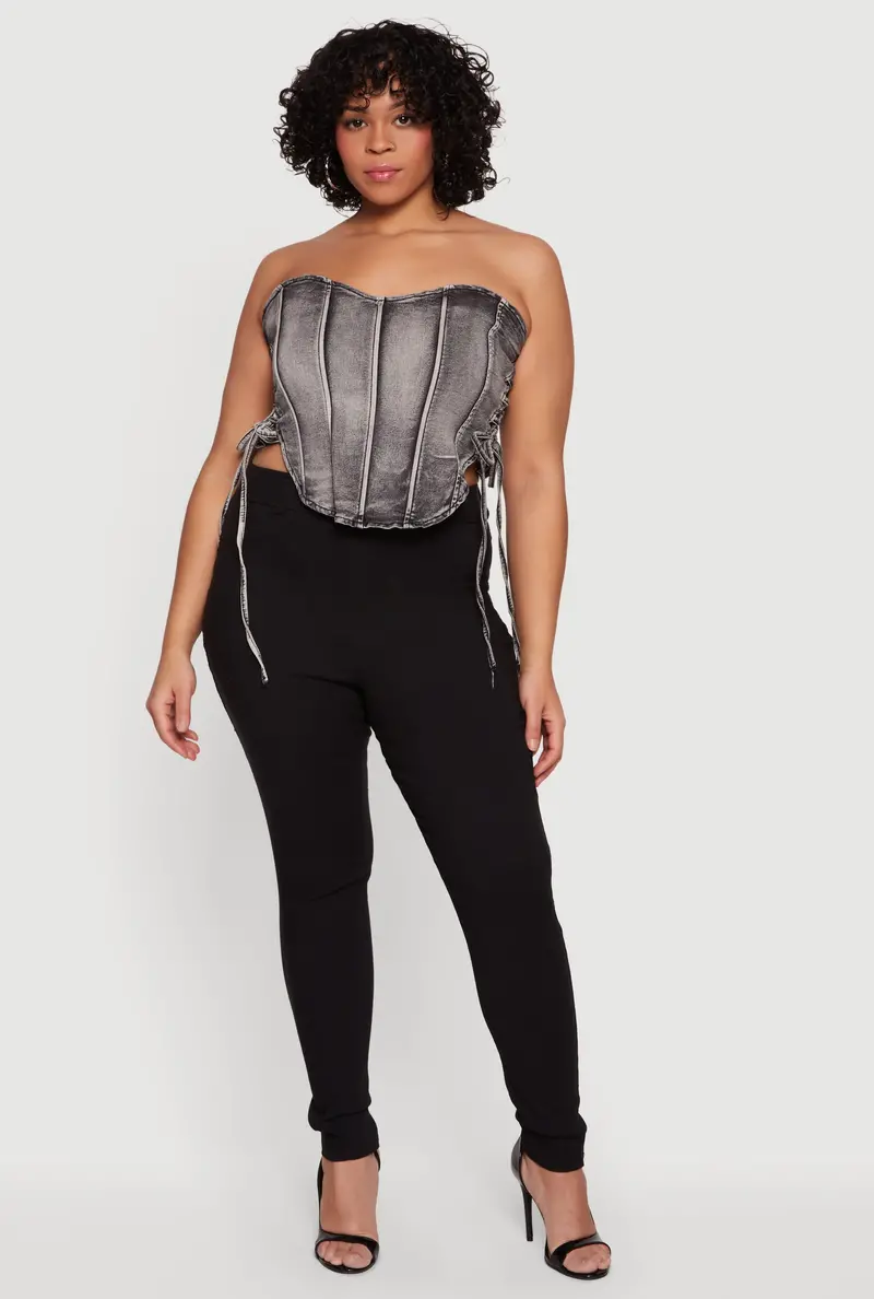 Plus Size Acid-Wash Denim Corset Top 1