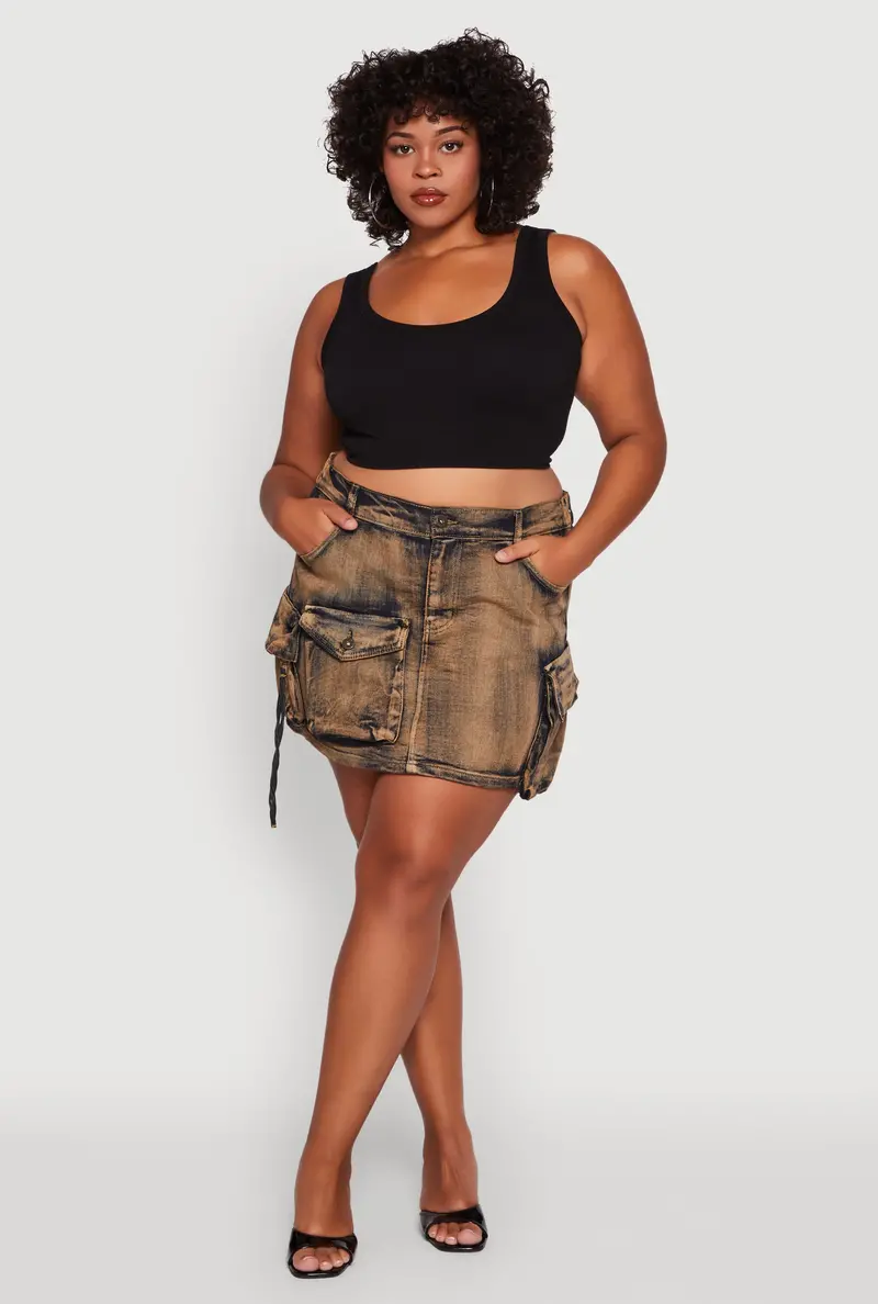 Plus Size Acid-Wash Mini Denim Skirt – High Waist 1