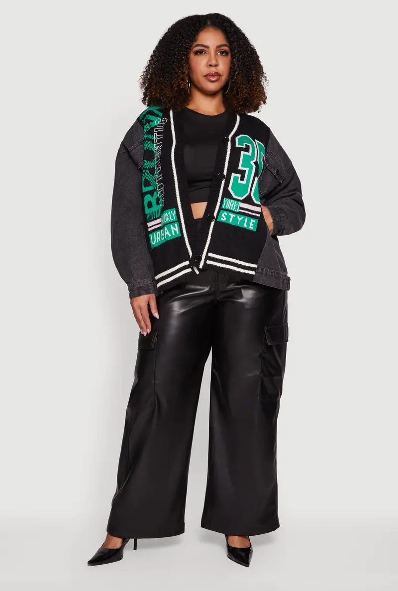 Plus Size Authentic Graphic Knit Denim Jacket – Bronx Collection 1