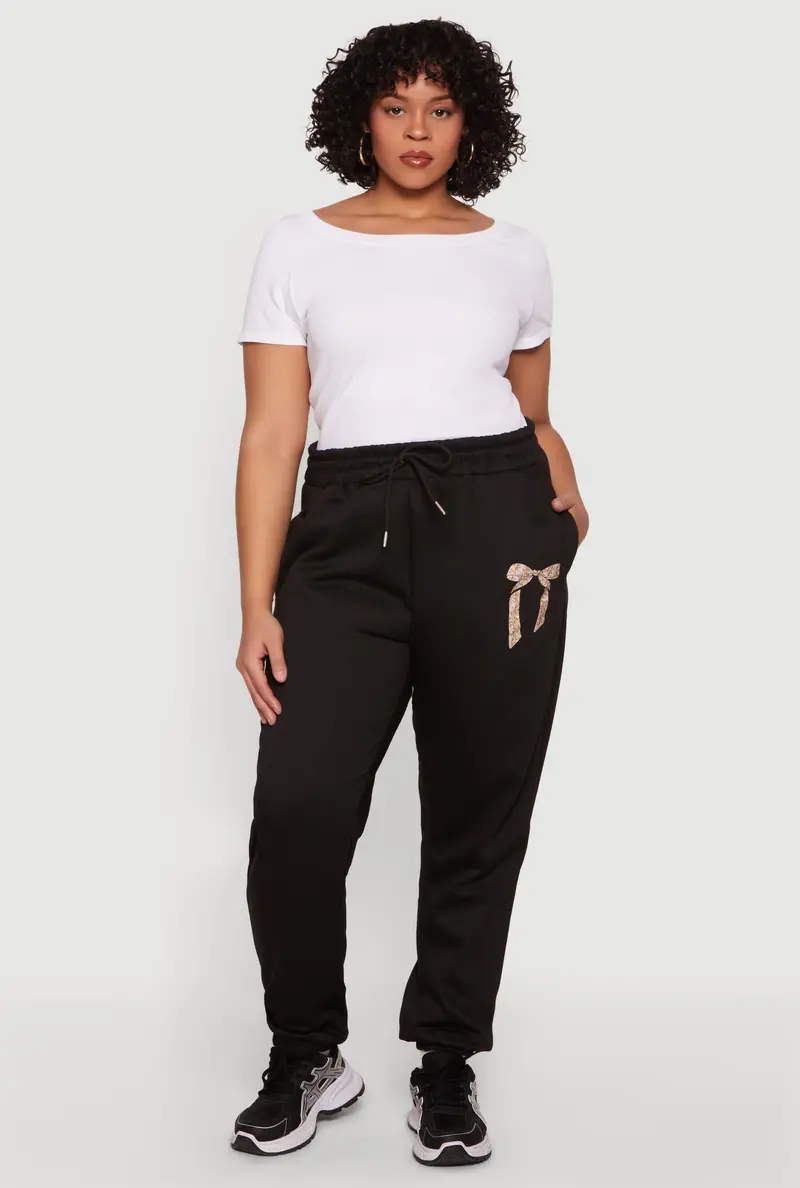 Plus Size Bow-Accent Sweatpants With Modern Fit 1