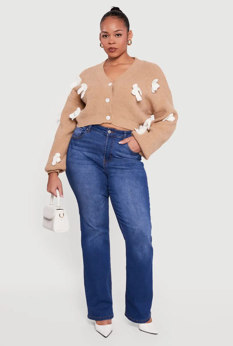 Plus Size Button-Front Cardigan With Bow Accent 1