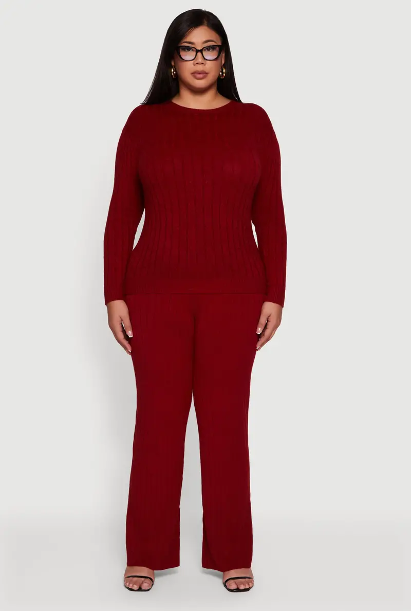 Plus-Size Cable Knit Pants With Adjustable Drawstring Waist 1