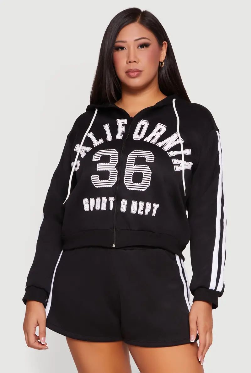 Plus Size California 36 Sports Dept Hoodie – Zip-Front Fleece Layer 1