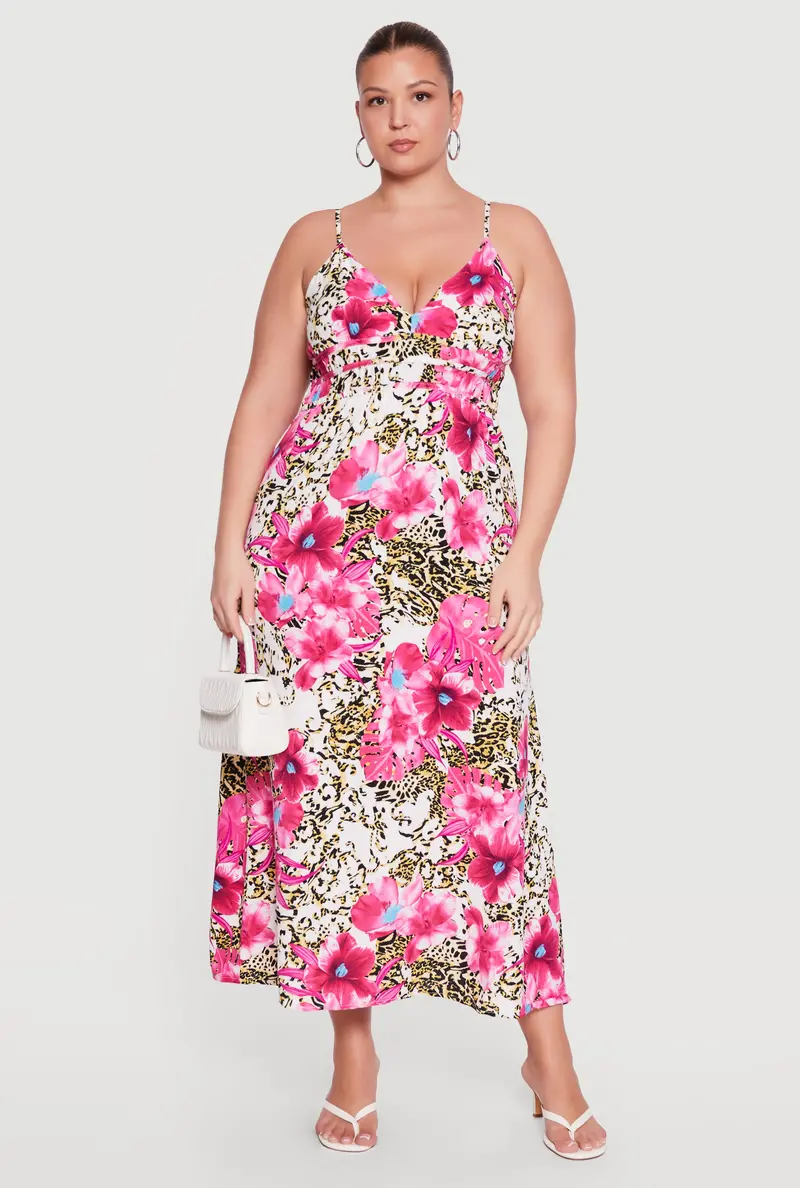 Plus Size Cami Maxi Dress In Floral Animal Print 1