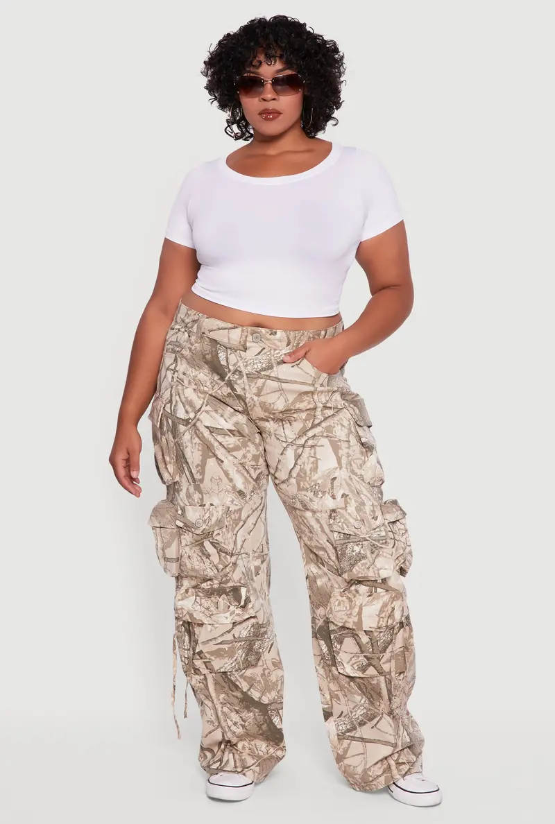 Plus Size Camo Cargo Wide Leg Trousers 1