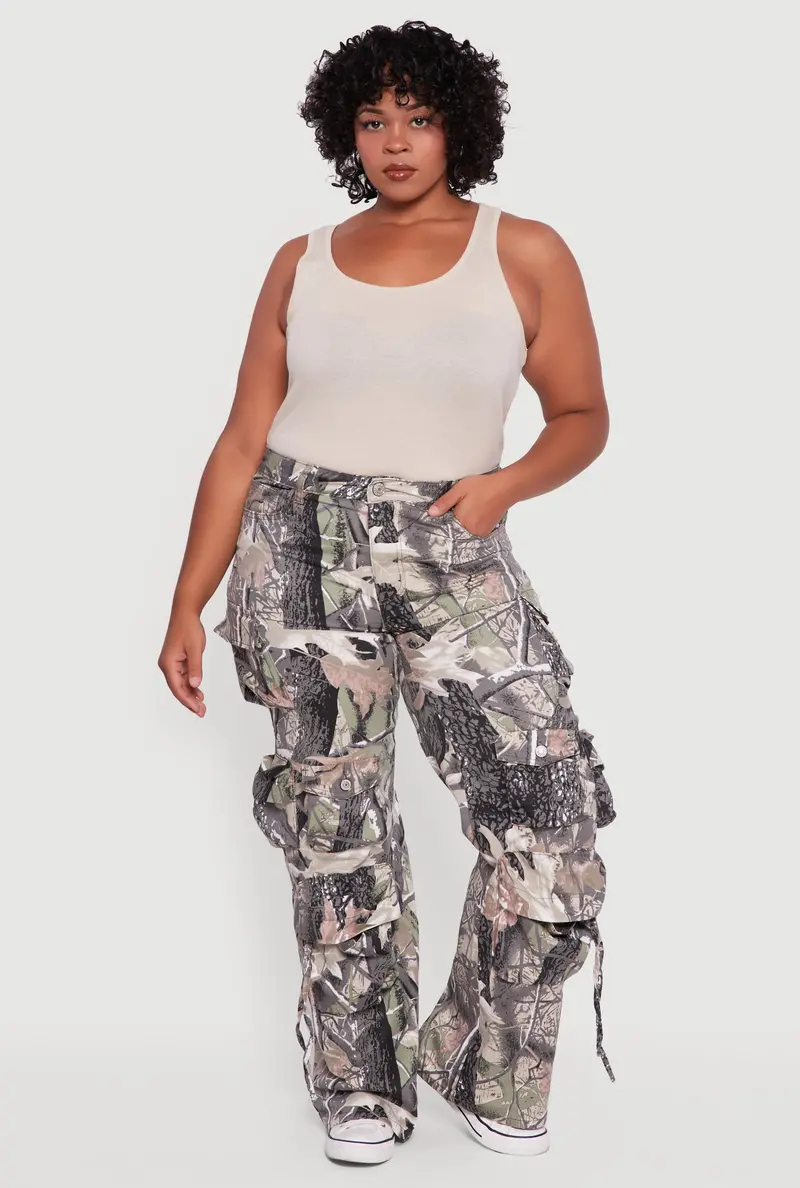 Plus Size Camo Utility Wide Leg Pants 1