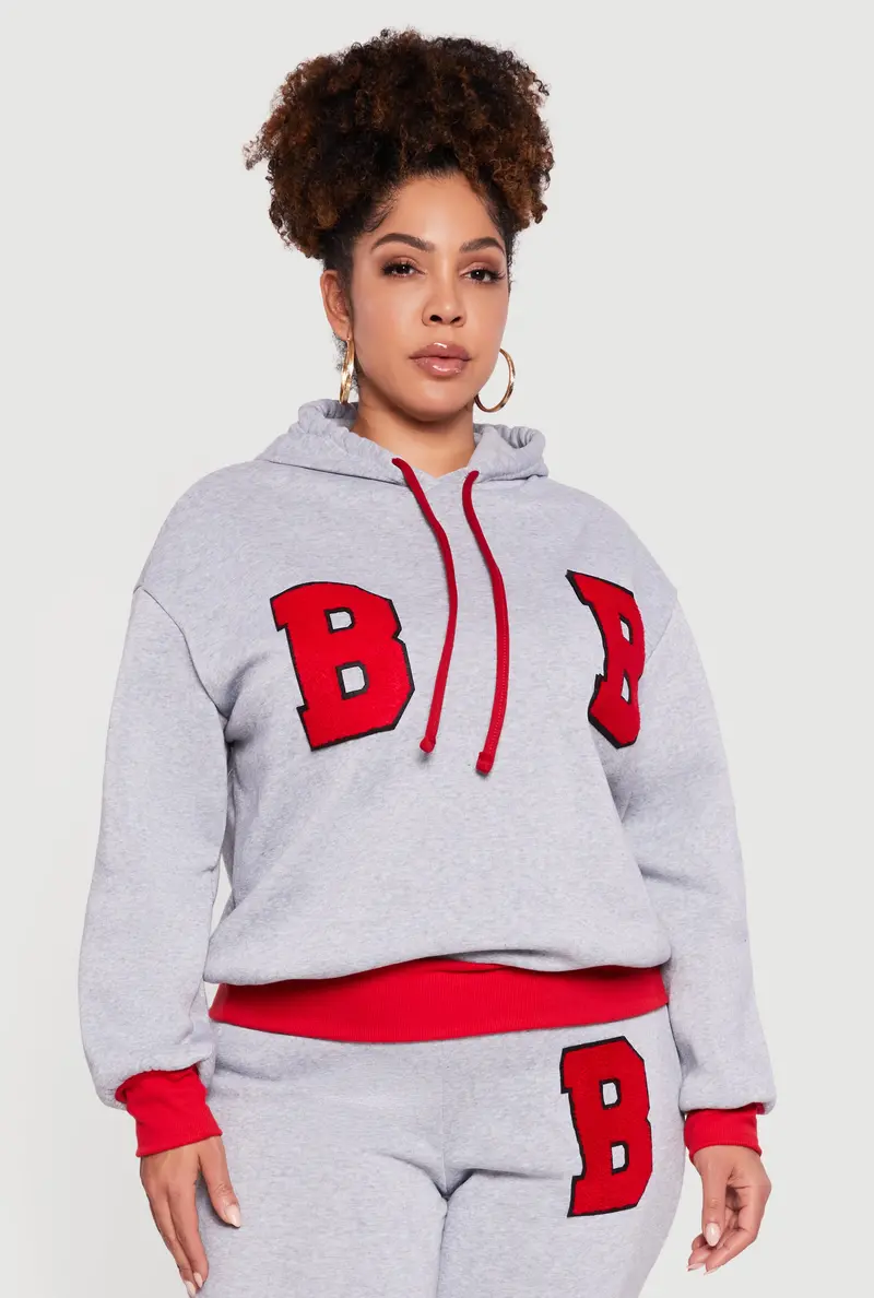 Plus Size Chenille 'B' Initial Patch Sweatshirt 1