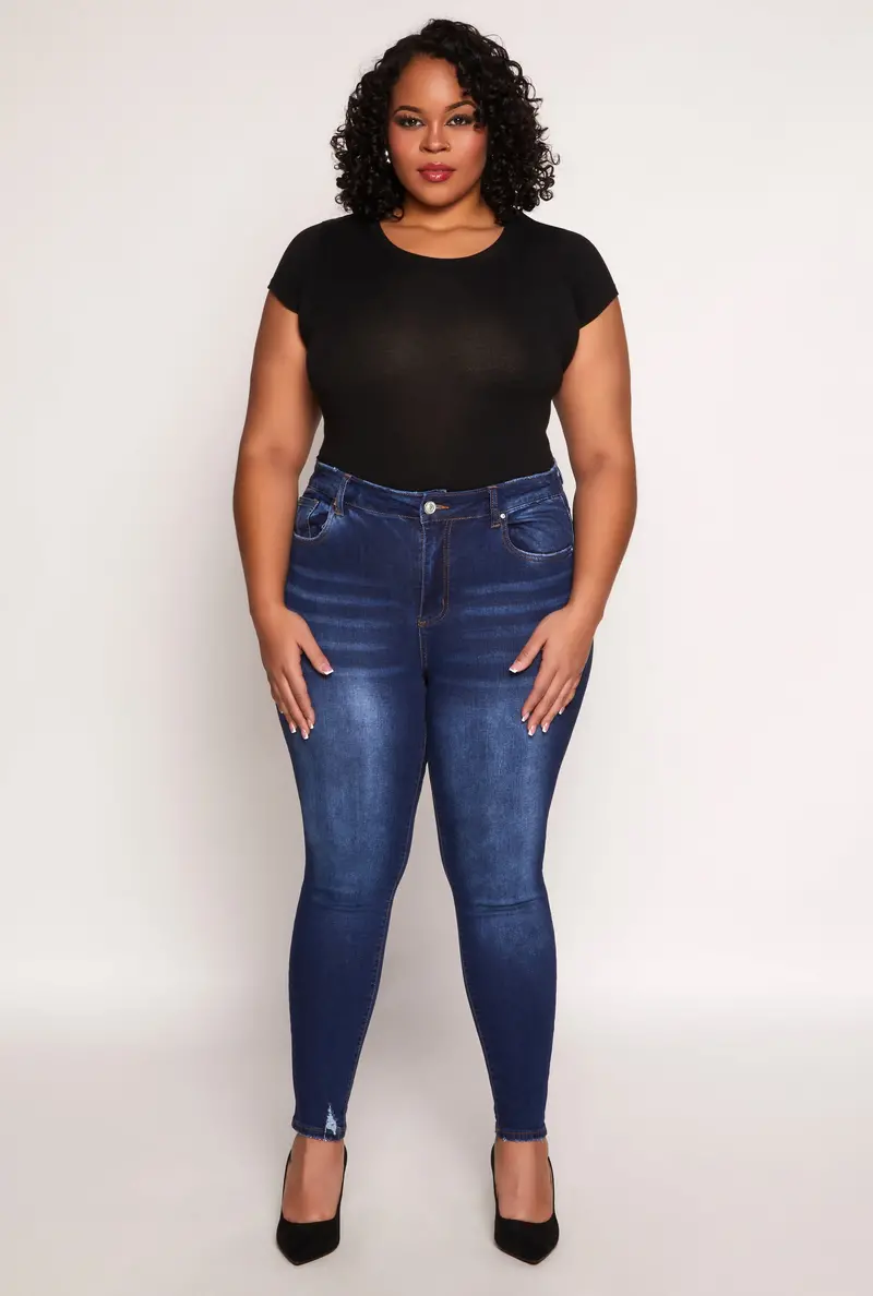 Plus Size Classic Distressed Skinny Jeans 1