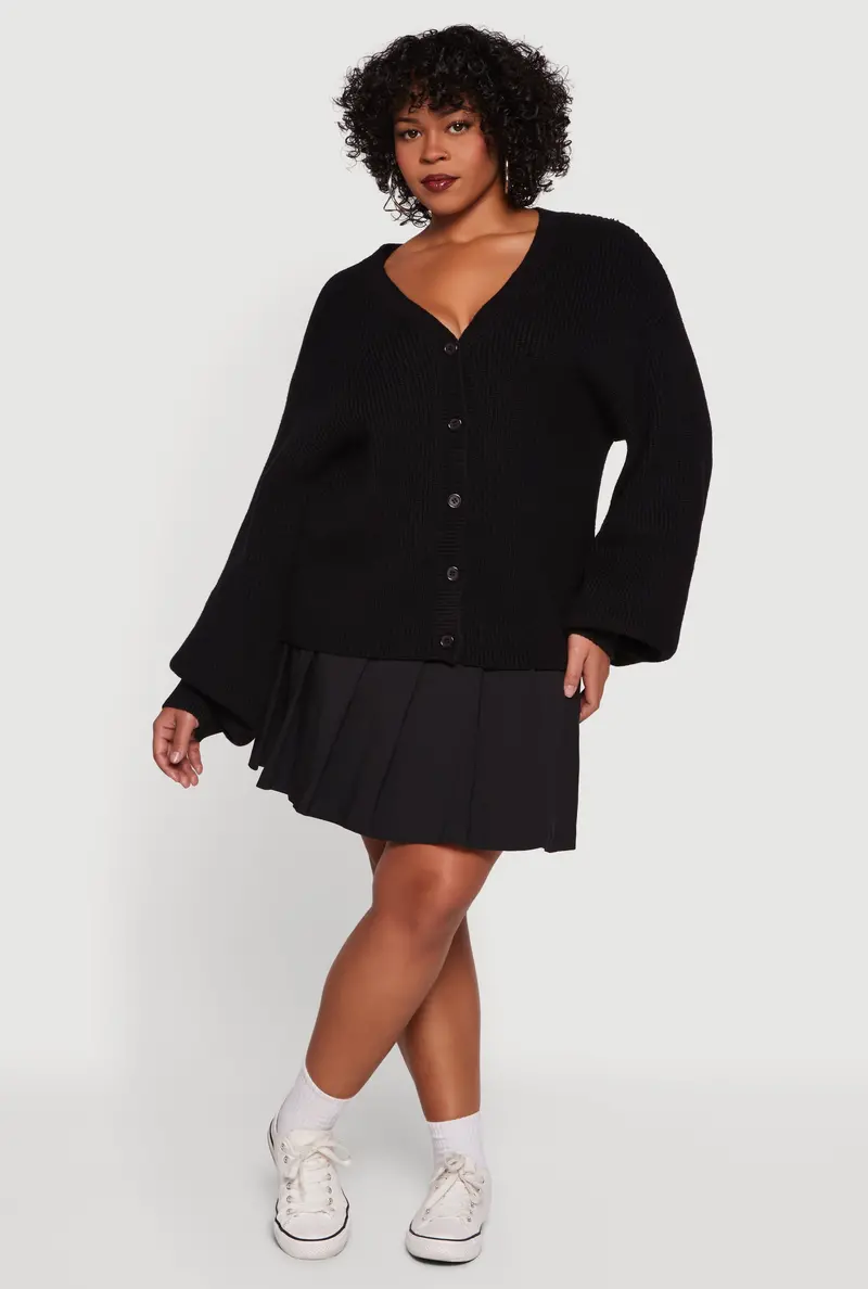 Plus Size Classic Knit Button-Front Cardigan 1