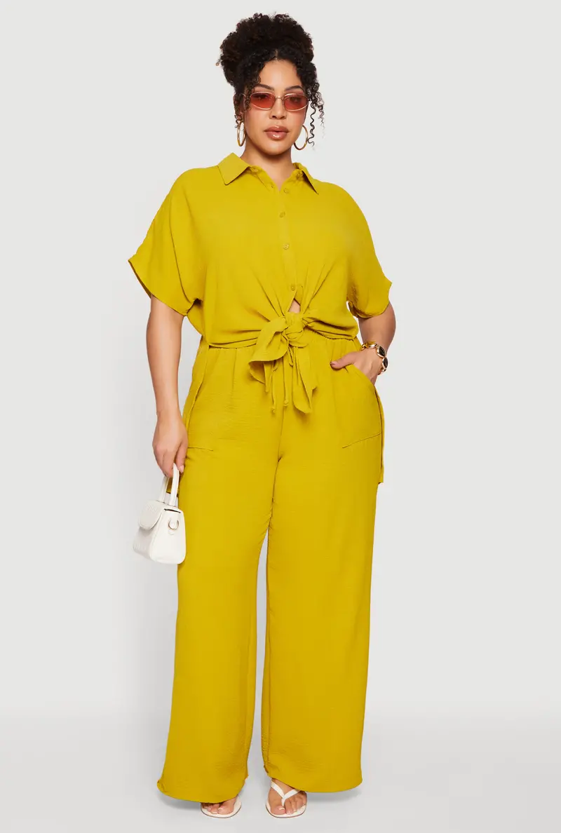 Plus Size Crepe Knit Wide-Leg Pants – High-Waisted Sophistication 1