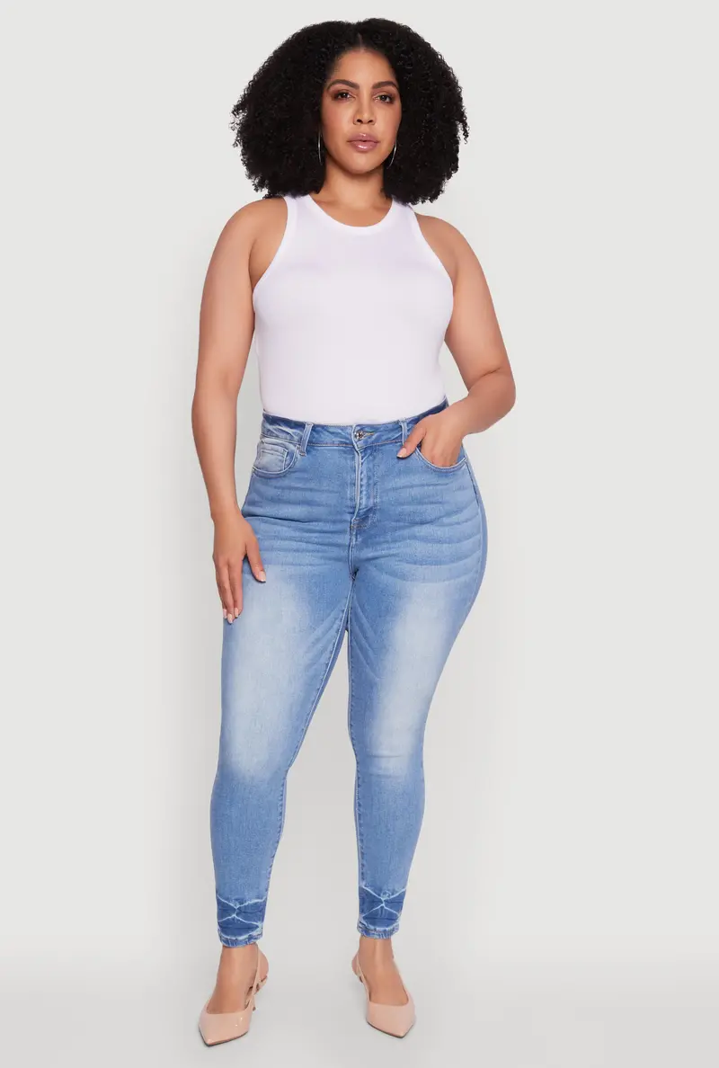 Plus Size Crinkle-Hem High-Waisted Skinny Jeans 1