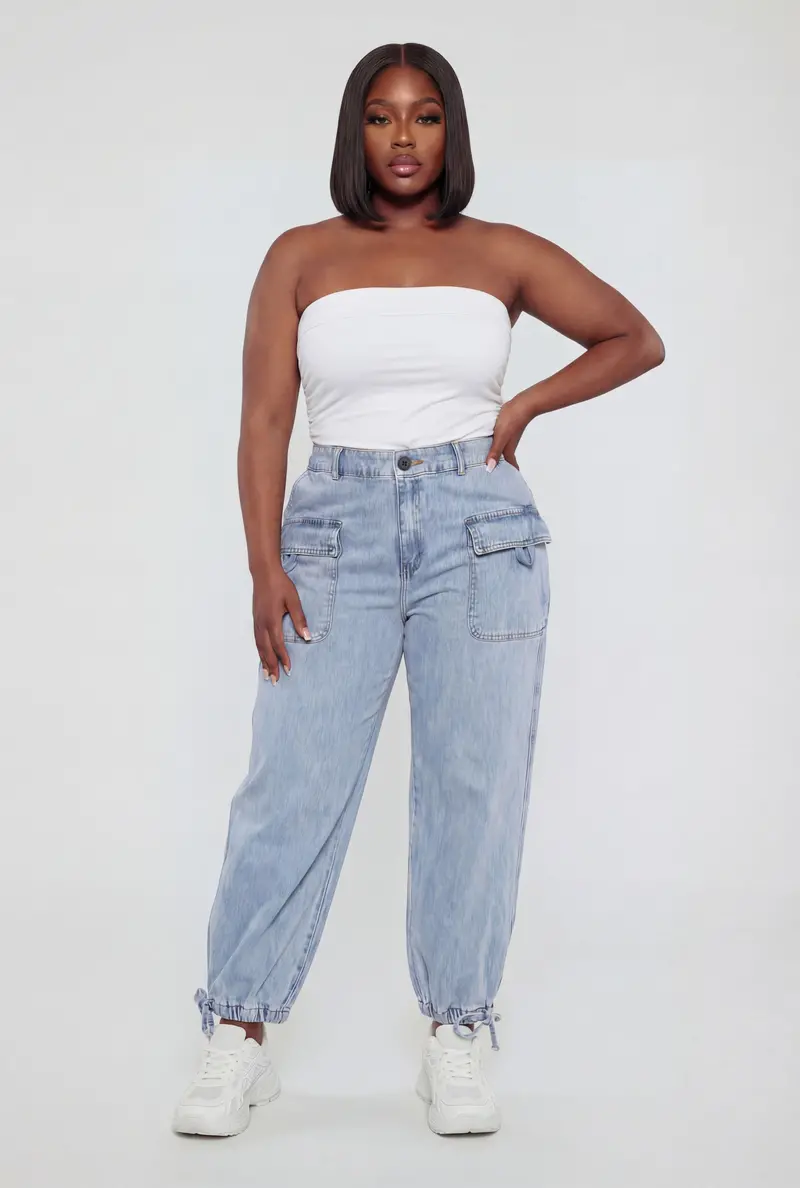 Plus Size Denim Cargo Joggers – Almost Famous Line 1