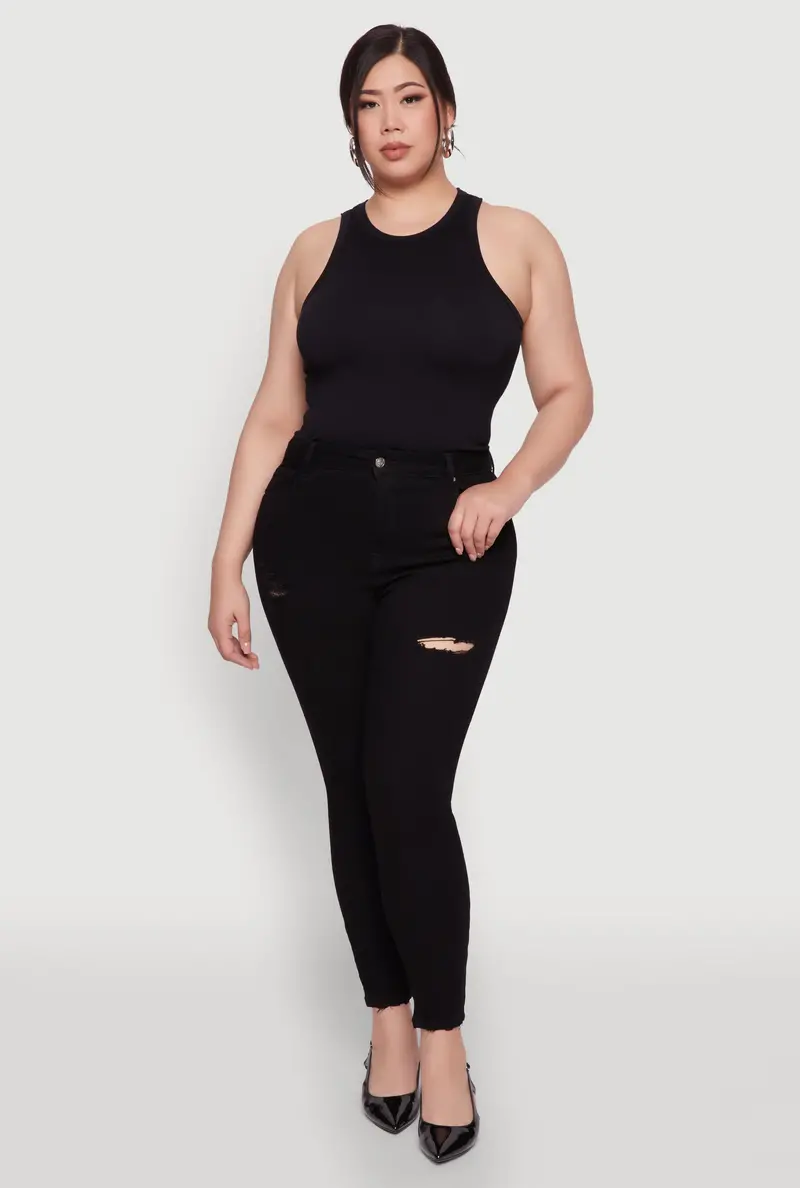 Plus Size Distressed High-Rise Skinny Jeans By Wax 1