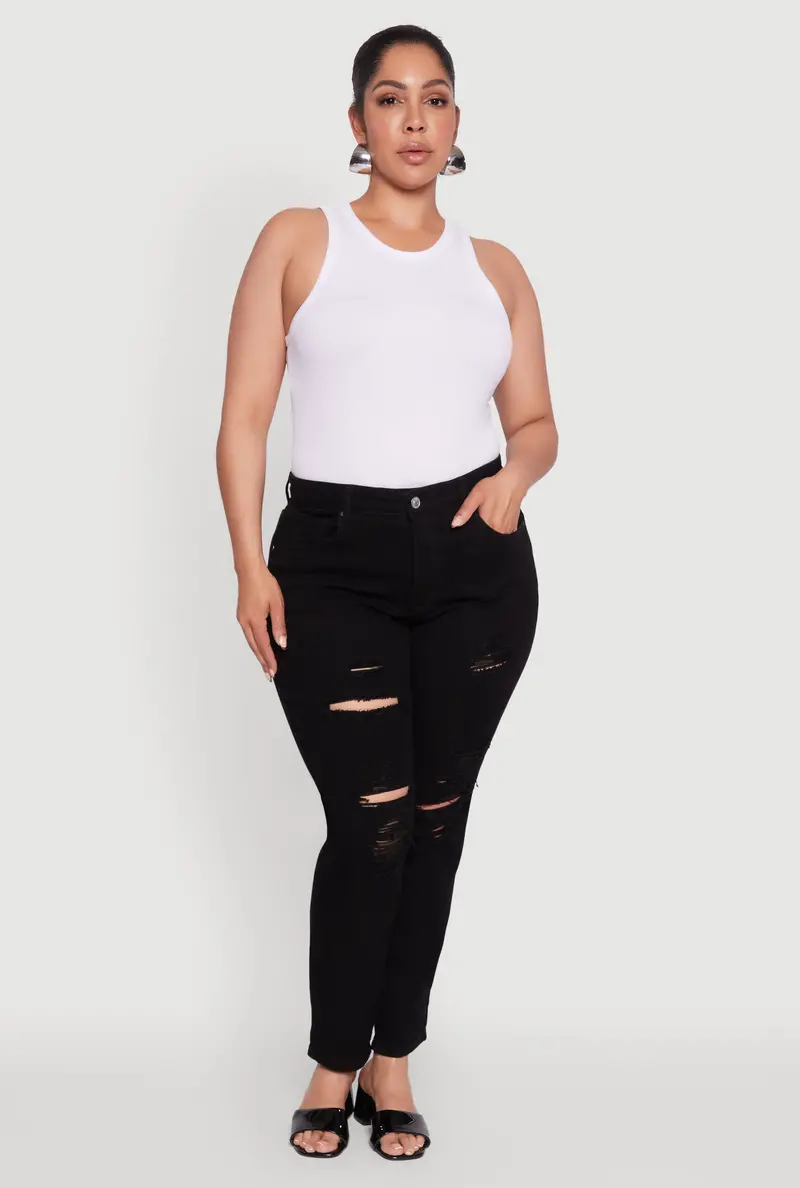 Plus Size Distressed High-Waisted Boyfriend Jeans 1