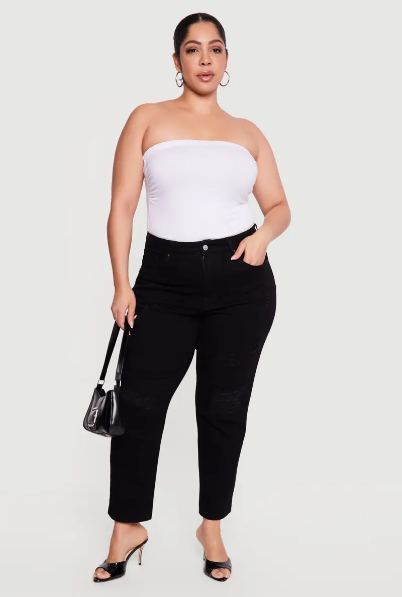 Plus Size Distressed High-Waisted Mom Jeans 1