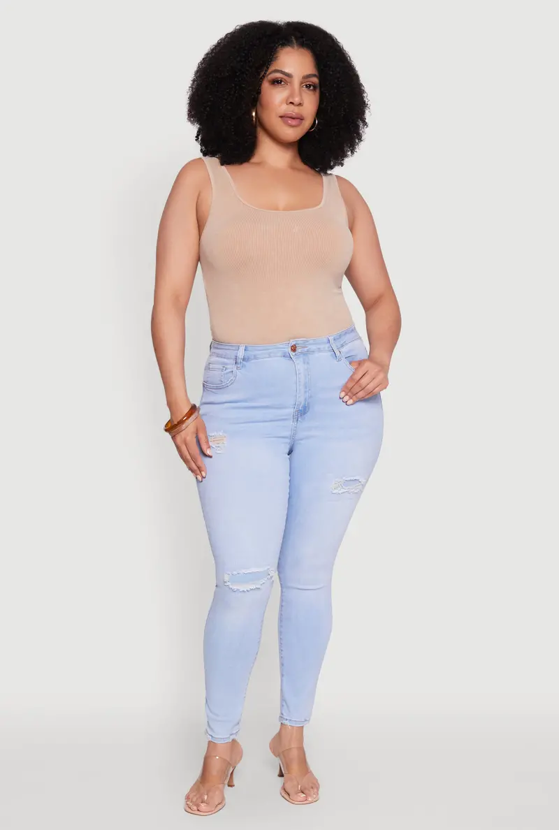 Plus Size Distressed High-Waisted Skinny Denim 1