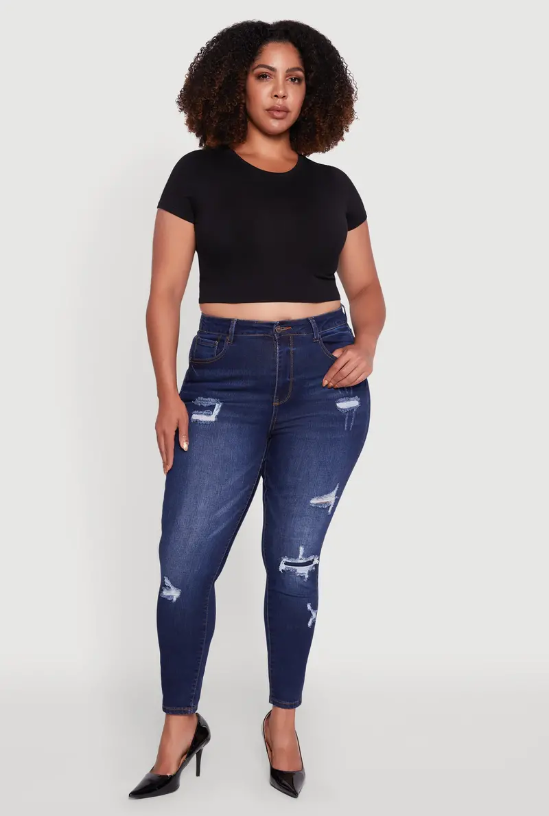 Plus Size Distressed High-Waisted Skinny Denim 1
