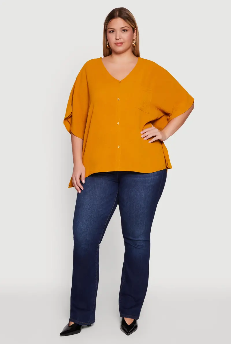 Plus-Size Dolman Sleeve Blouse With Button Accents 1