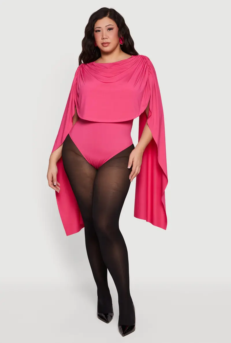 Plus Size Draped Cape-Style Bodysuit With Ruched Details 1