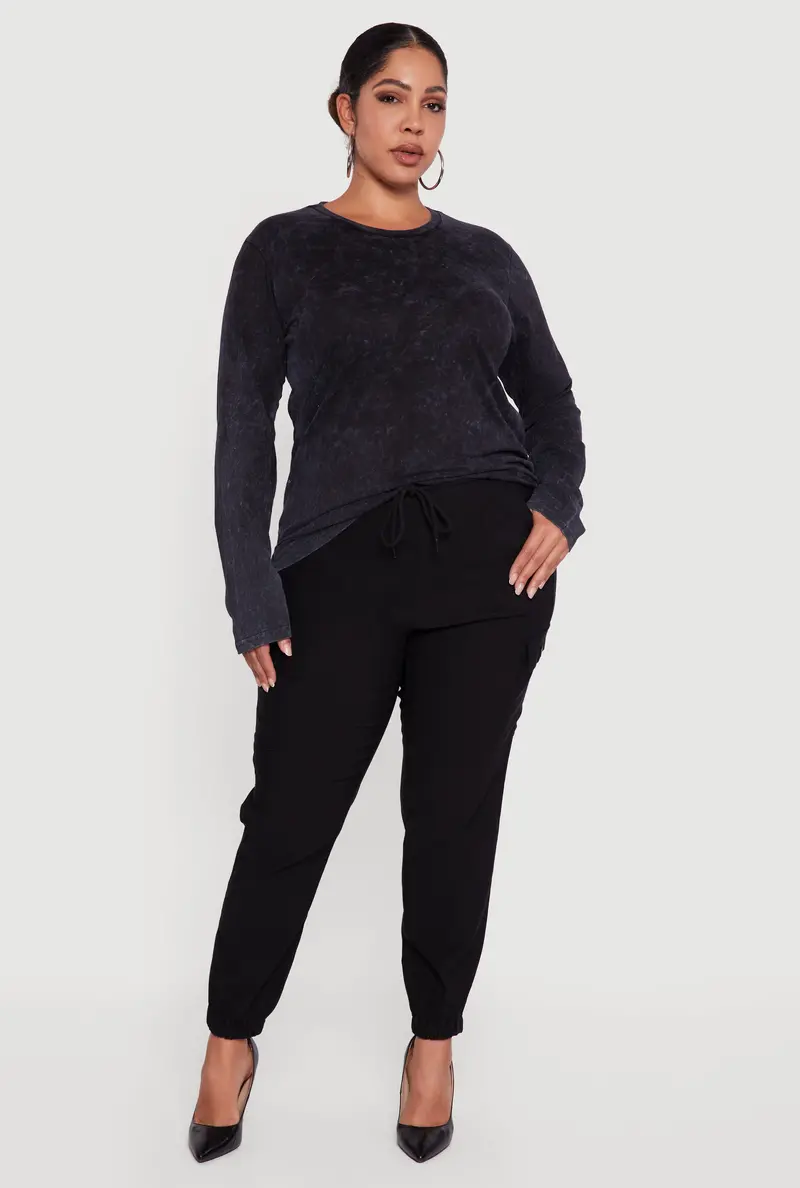 Plus Size Drawstring-Waist Cargo Joggers – High Waist 1