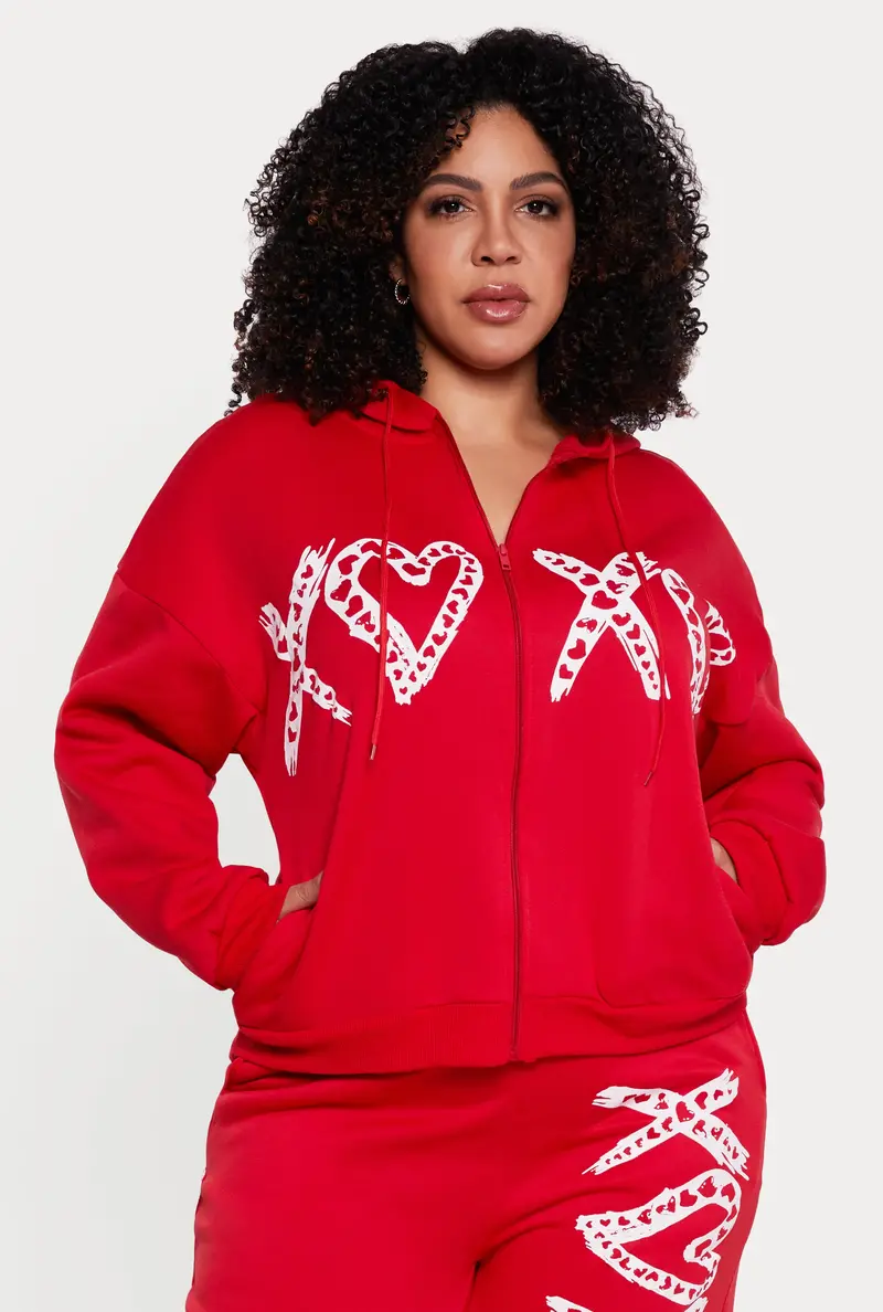 Plus Size Drop-Shoulder Heart Graphic Hoodie 1