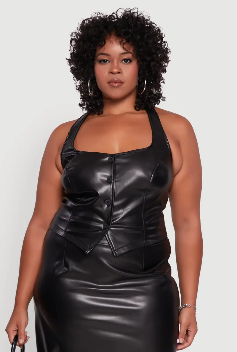 Plus Size Faux Leather Halter Vest Top 1