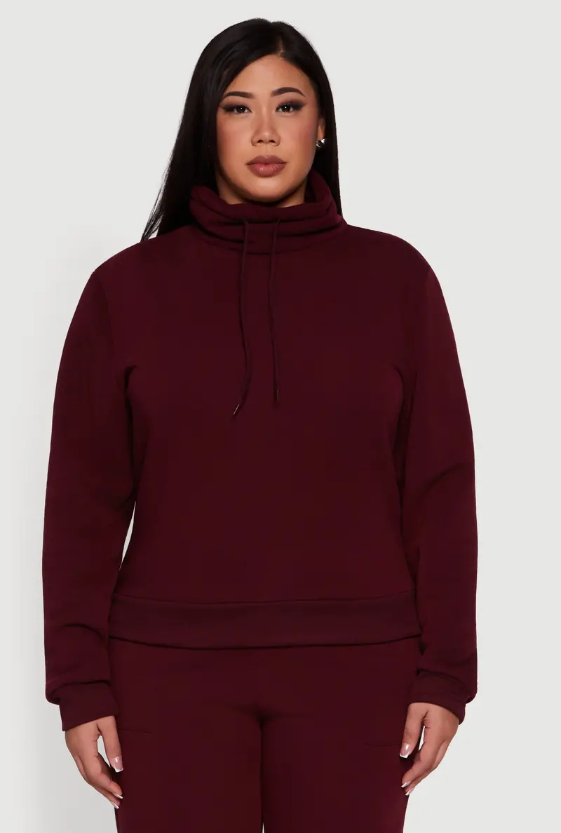 Plus Size Fleece Funnel-Neck Pullover 1