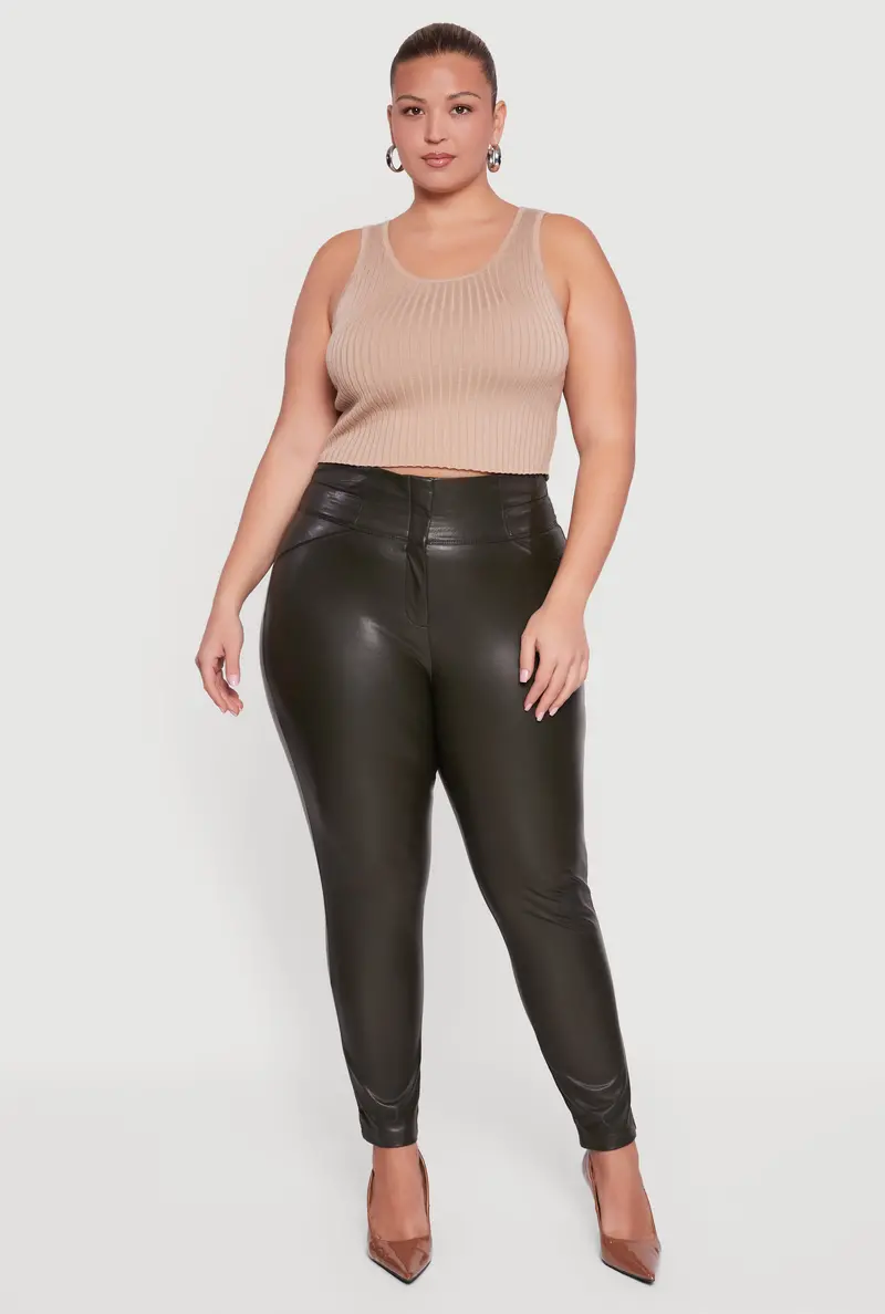 Plus-Size Fleece-Lined Faux Leather Dress Trousers 1