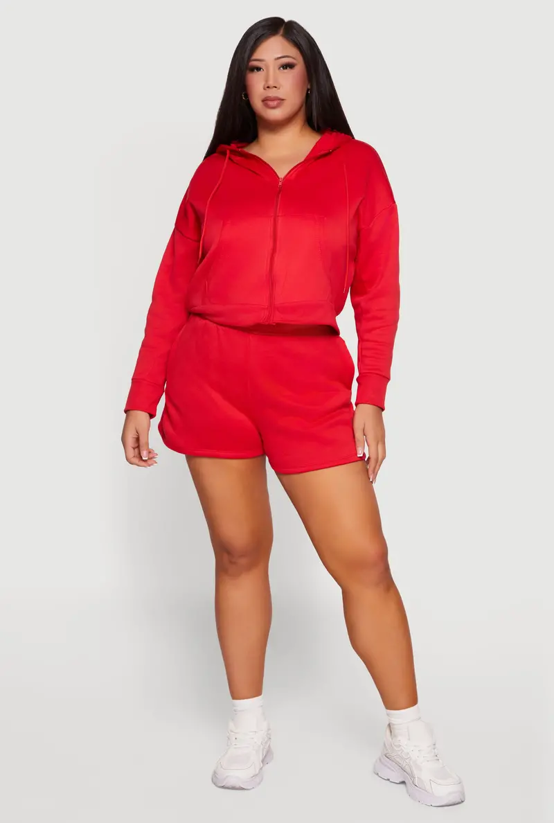 Plus Size Fleece-Lined Sweatshorts With Functional Pockets 1