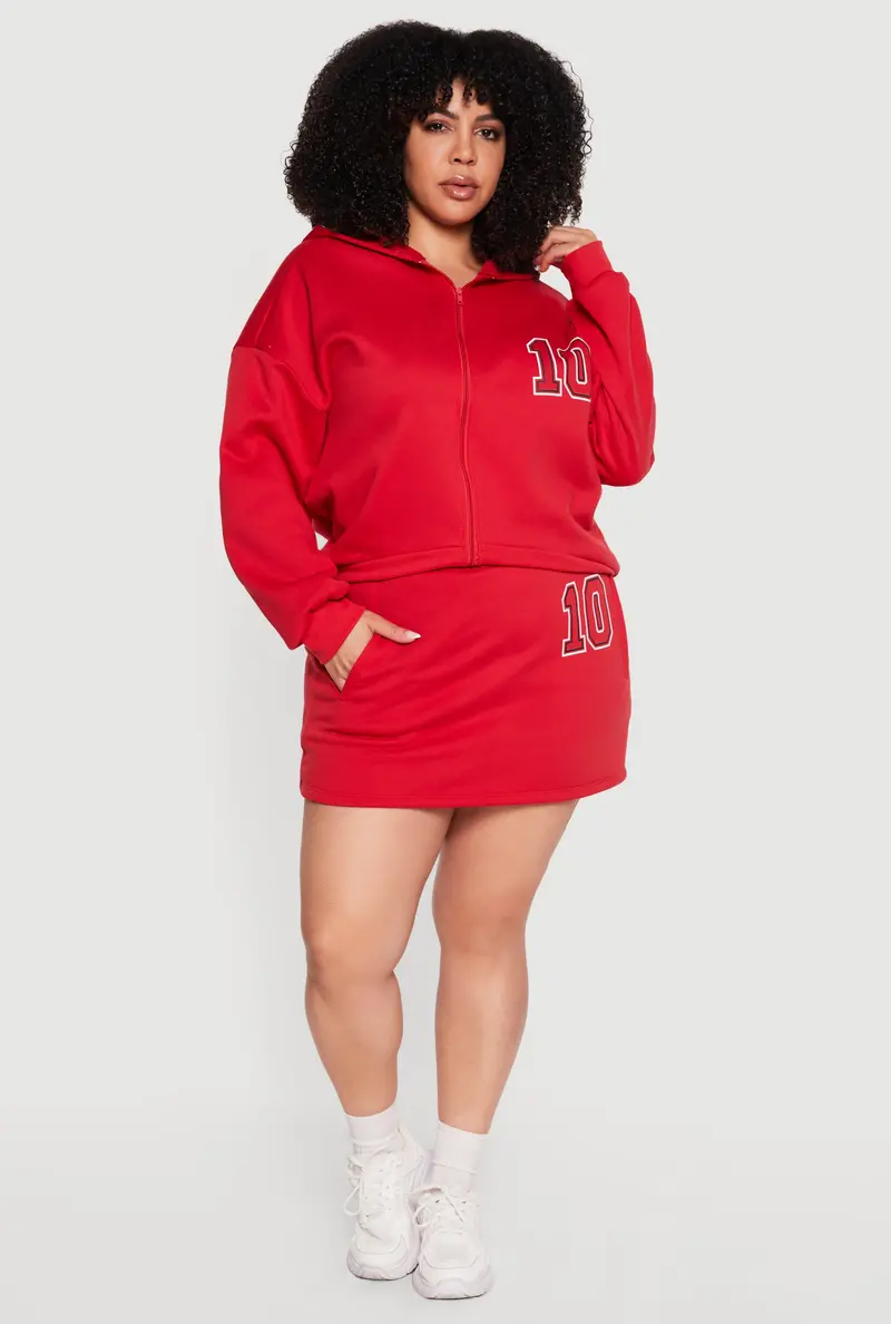 Plus Size Fleece Skirt Featuring '10' Graphic And Integrated Shorts 1