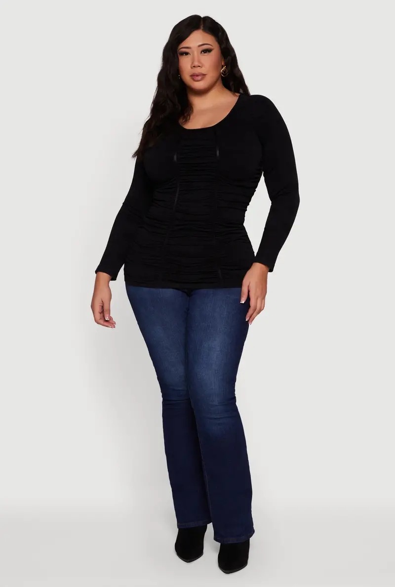Plus-Size Floral Long-Sleeve Top With Scoop Neckline 1