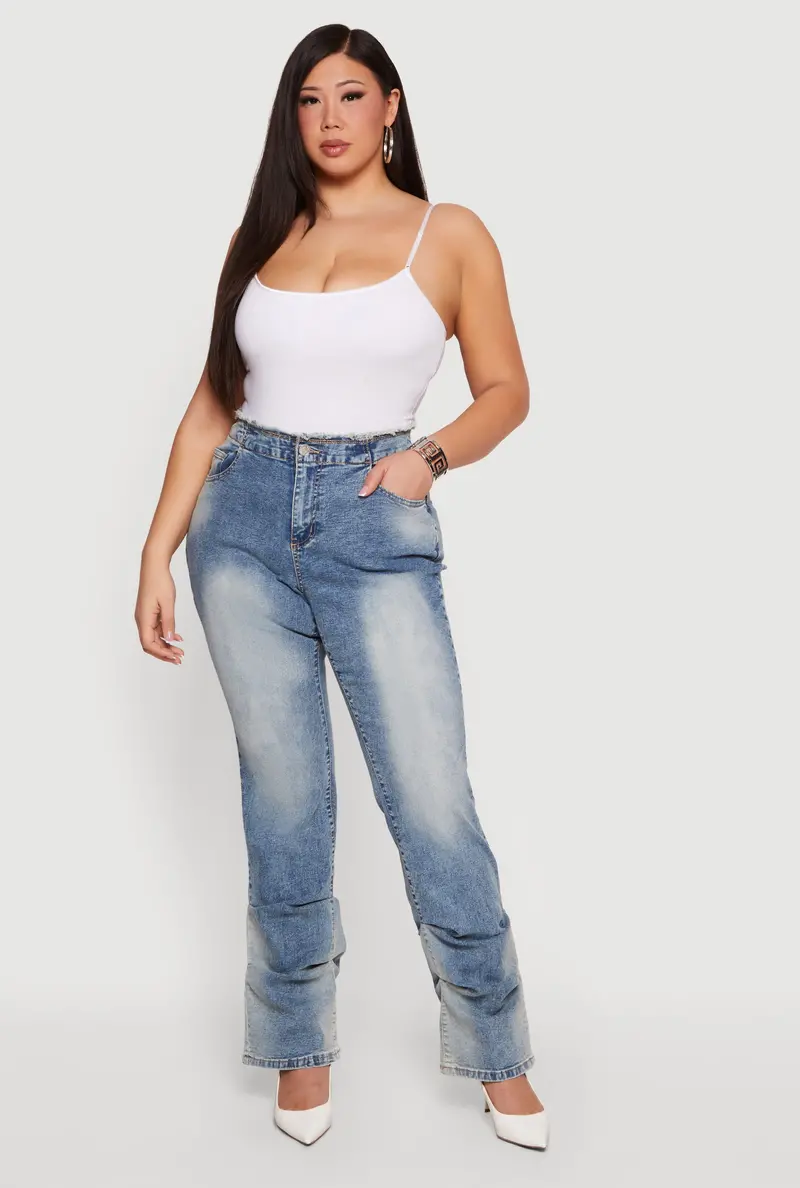 Plus Size Frayed High-Waisted Stacked Jeans – Almost Famous 1